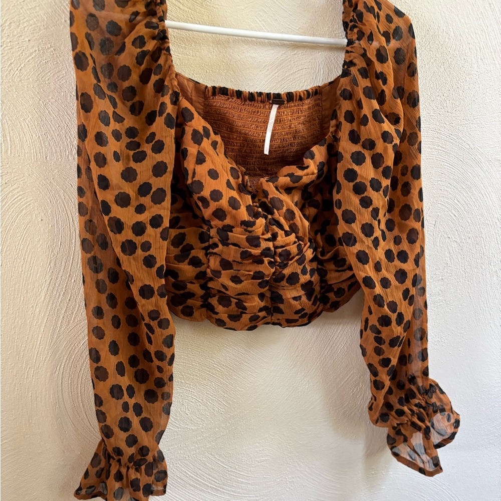 Free People Brown and Black Leopard Print Blouse